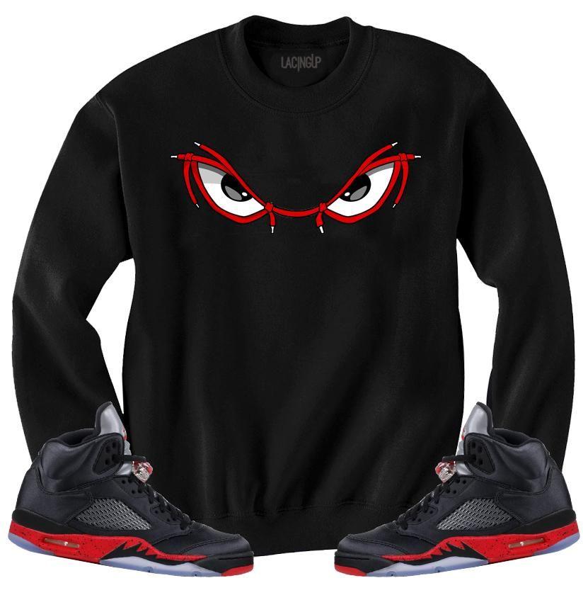 Jordan 5 Logo - Jordan 5 Satin Lacing Up Logo Black Crewneck Sweater Lacing Up
