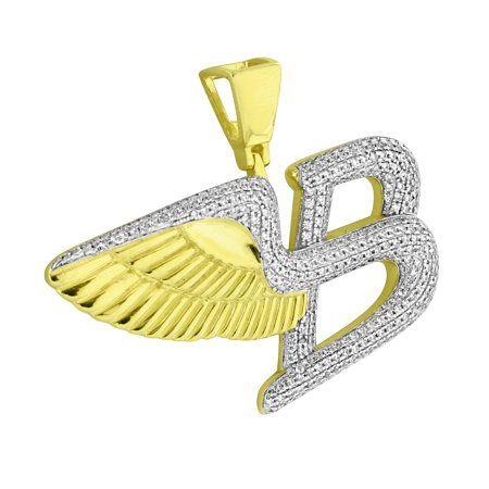 Yellow and Silver Car Logo - Flying Angel Wings Pendant Luxury Car Logo B 14k Gold over Sterling
