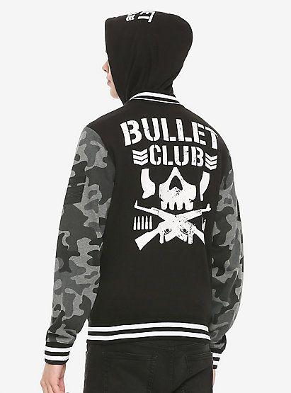 Camo Bullet Club Logo - New Japan Pro-Wrestling Bullet Club Camo Hooded Varsity Jacket