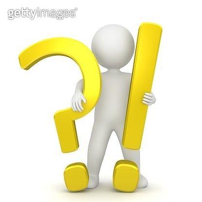 Anwser Yellow Person Logo - question mark exclamation point 3D gold yellow interrogation point