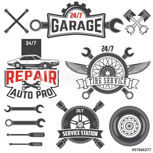 Antique Garage Logo - Collection of vintage retro grunge car labels, badges and icons