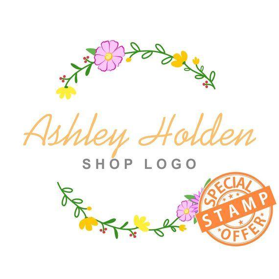 Floral Shop Logo - Premade custom floral shop logo wreath leaves flower branches