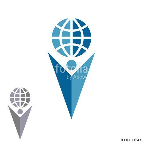 Globe with Arrow Company Logo - Abstract silhouette man logo holding globe, human shape arrow hand