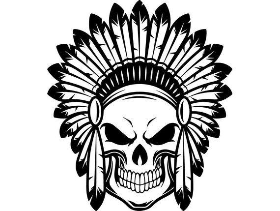 Native Feathers Logo - Indian Skull 2 Native American Warrior Headdress Feather