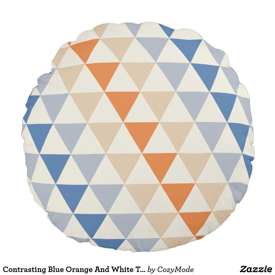 Orange Circle White Triangle Logo - Contrasting Blue Orange And White Triangle Pattern Round Pillow ...
