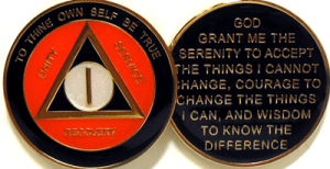 Orange Circle White Triangle Logo - Alcoholics Anonymous Orange Black and White Circle Triangle Medallion