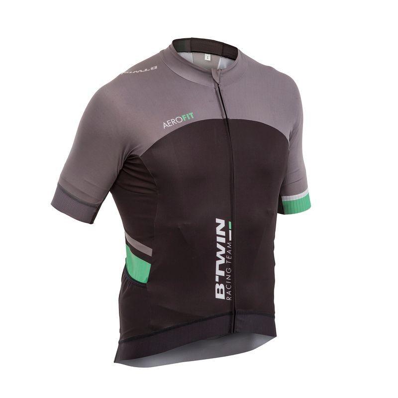 Black Green B Logo - Aerofit Short Sleeve Cycling Jersey Grey Green