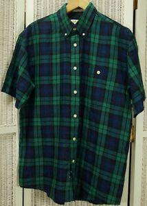 Blue and Green Check Logo - ORVIS Men's Linen Short Sleeve Shirt L 48 Chest Blue Green