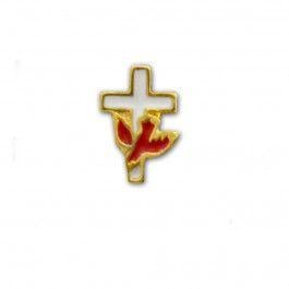 Red Dove Logo - White Cross with Red Dove Confirmation Pin | St. Patricks Guild