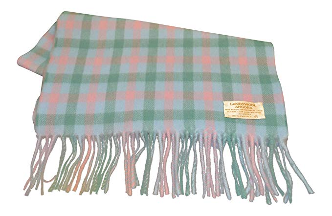 Blue and Green Check Logo - Lambswool Angora Scarf Blue Pink Green Check% Lambswool