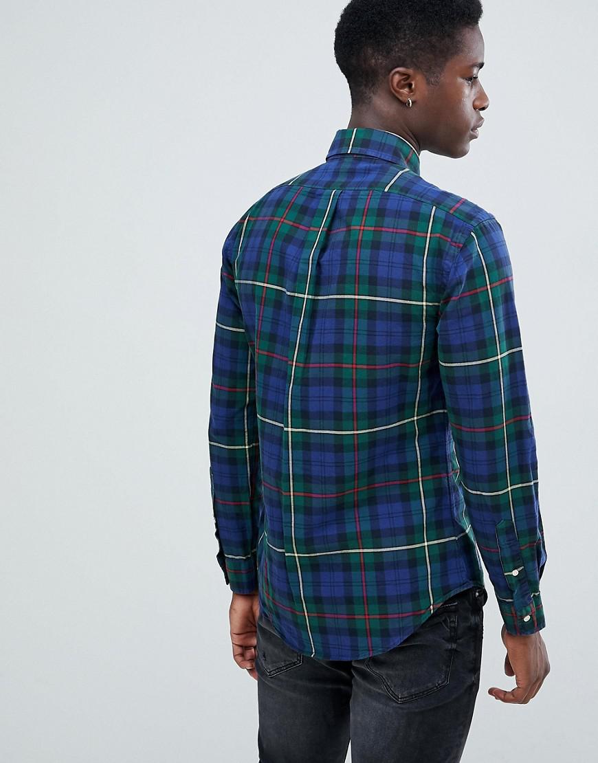 Blue and Green Check Logo - Polo Ralph Lauren Slim Fit Tartan Check Oxford Shirt Player Logo ...