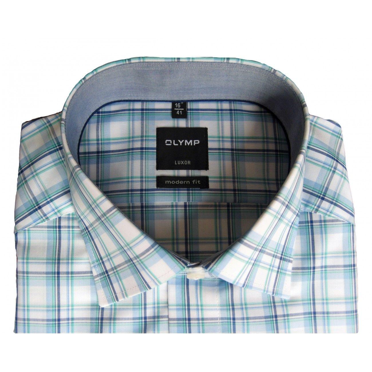 Blue and Green Check Logo - Olymp green blue and white large check shirt | 100% cotton non-iron ...