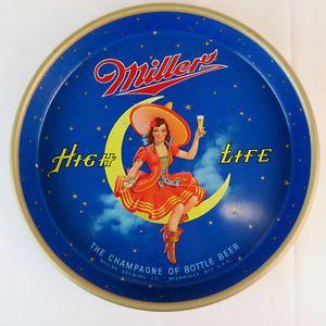 Woman Moon Miller Beer Logo - Details about 1950's Miller High Life 13 Beer Tray Woman on the Moon Girl Sign