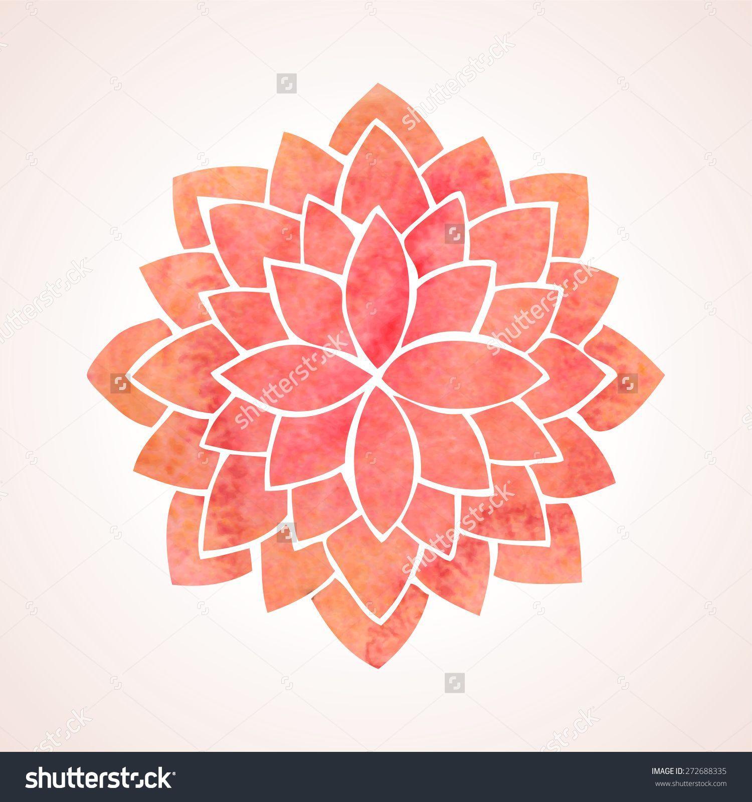 Chinese Flower Logo - Watercolor red lotus flower. Mandala. Oriental indian, chinese style