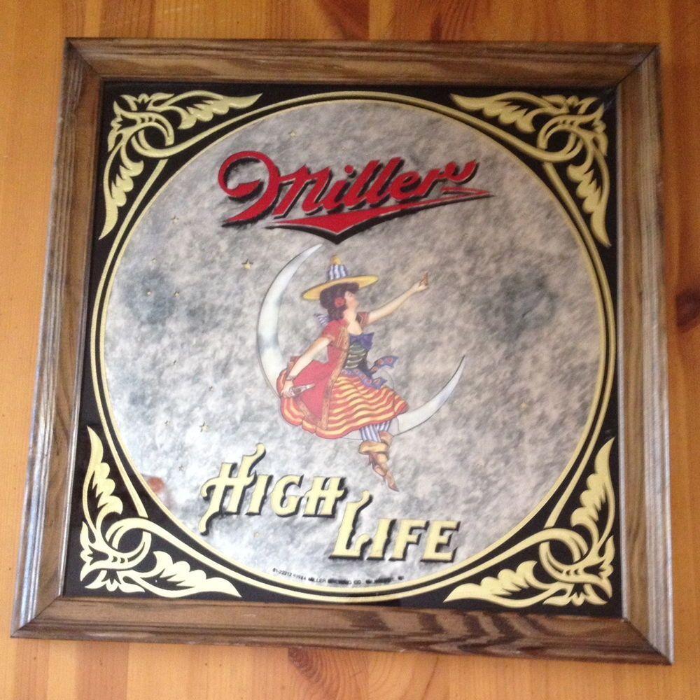 Woman Moon Miller Beer Logo - Vintage Miller High Life Beer Mirror Sign Woman Girl Crescent Moon