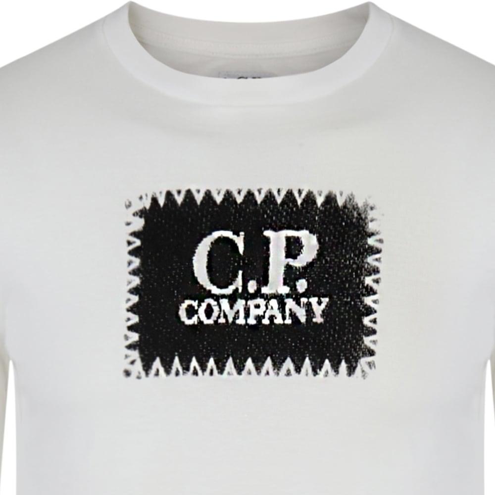 Company White Logo - CP Company Boys White T-Shirt with Black and White Logo Text Print ...