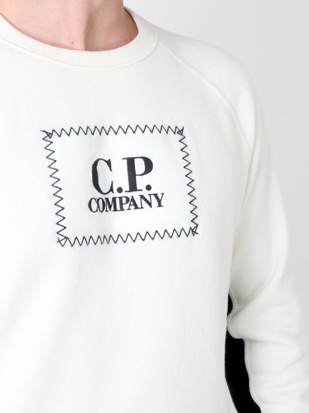 Company White Logo - C.P Company Stamp Logo Crew Neck Sweat in Gauze White | Northern Threads