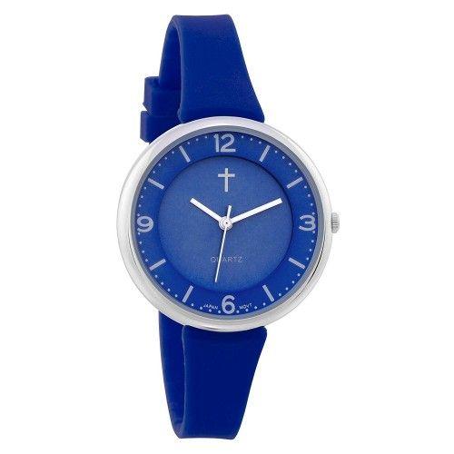 Watch with Cross Logo - Belief Women's Sporty Royal Blue Face Royal Blue Silicon Band Watch