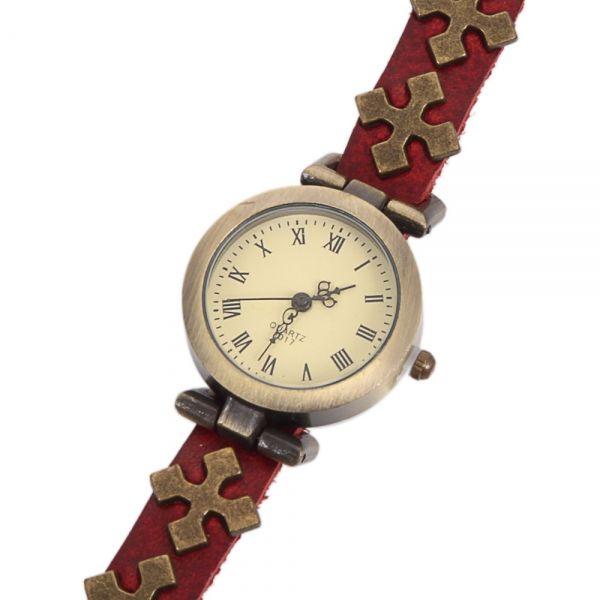 Watch with Cross Logo - Delicate Single Rope Metal Watchcase Leather Band Women's Watch