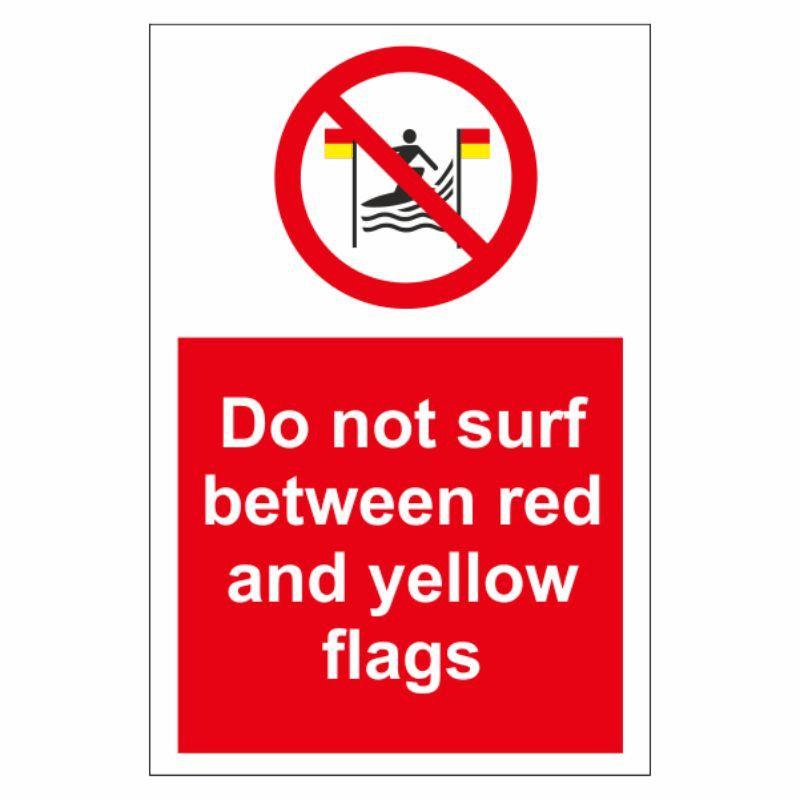 Red and Yellow D Logo - Do Not Surf Between Red & Yellow Flags Signs - Beach & Waterway Signs