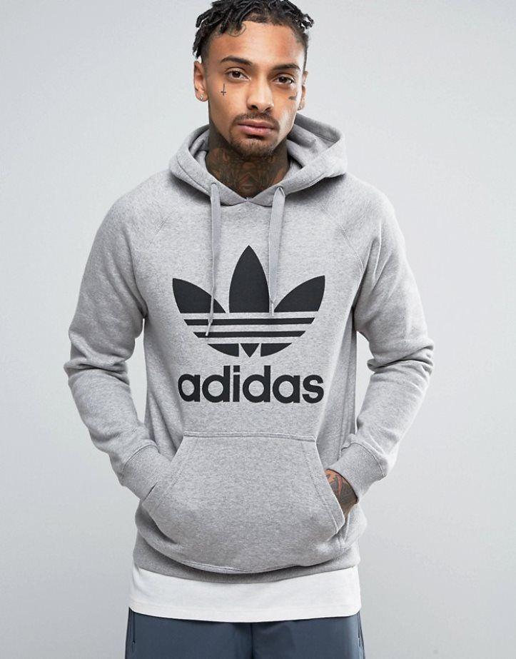 Adidas Originals Trefoil Logo - Adidas Originals Trefoil Logo Pullover Hoodie Color Grey Men Adidas