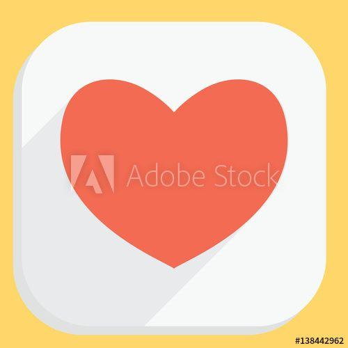 Love App Logo - Red heart icon with long shadow. Modern simple flat feelings shape ...