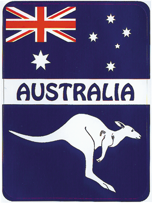 Kangaroo Australian Flag Logo - Aussie Products.com. Australian Flag & Kangaroo Sticker 4x3
