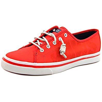 Sperry Top-Sider Logo - Sperry Top Sider Women's Seacoast Logo Sneaker, Red Canvas, US 10.5