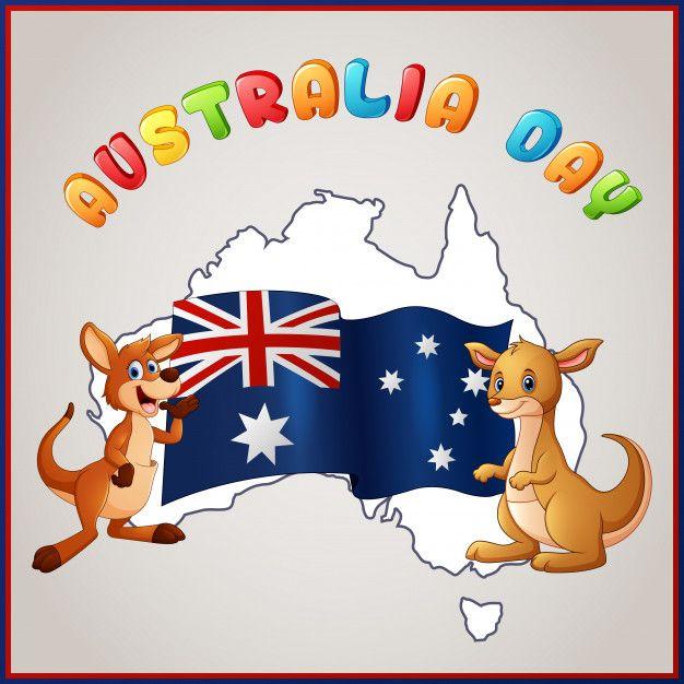 Kangaroo Australian Flag Logo - Kangaroos and australian flag for australia day emblem Vector