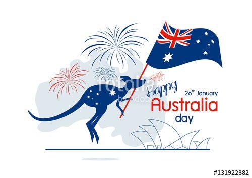 Kangaroo Australian Flag Logo - Australia day design of kangaroo and flag with firework