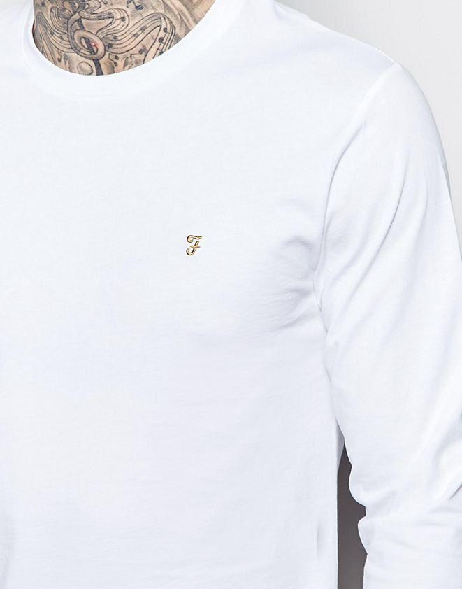 Long F Logo - Comfortable Mens T Shirt Slim White Farah Long Sleeve With F Logo