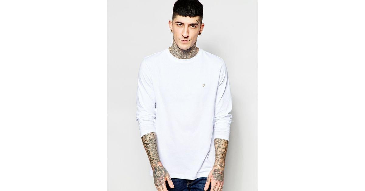 Long F Logo - Farah T-shirt With F Logo Slim Fit Exclusive Long Sleeves - White in ...