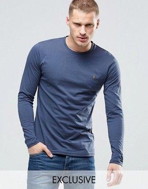 Long F Logo - Farah Long Sleeve T Shirt With F Logo In Slim Fit In Navy £24.00