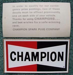 1960 Champion Spark Plugs Logo - 2 NOS CHAMPION Spark Plugs Decals/Stickers-Original Vintage 1960's ...