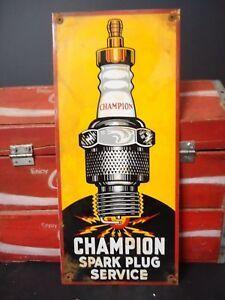 1960 Champion Spark Plugs Logo - OLD VINTAGE 1960'S CHAMPION SPARK PLUGS SERVICE PORCELAIN SIGN