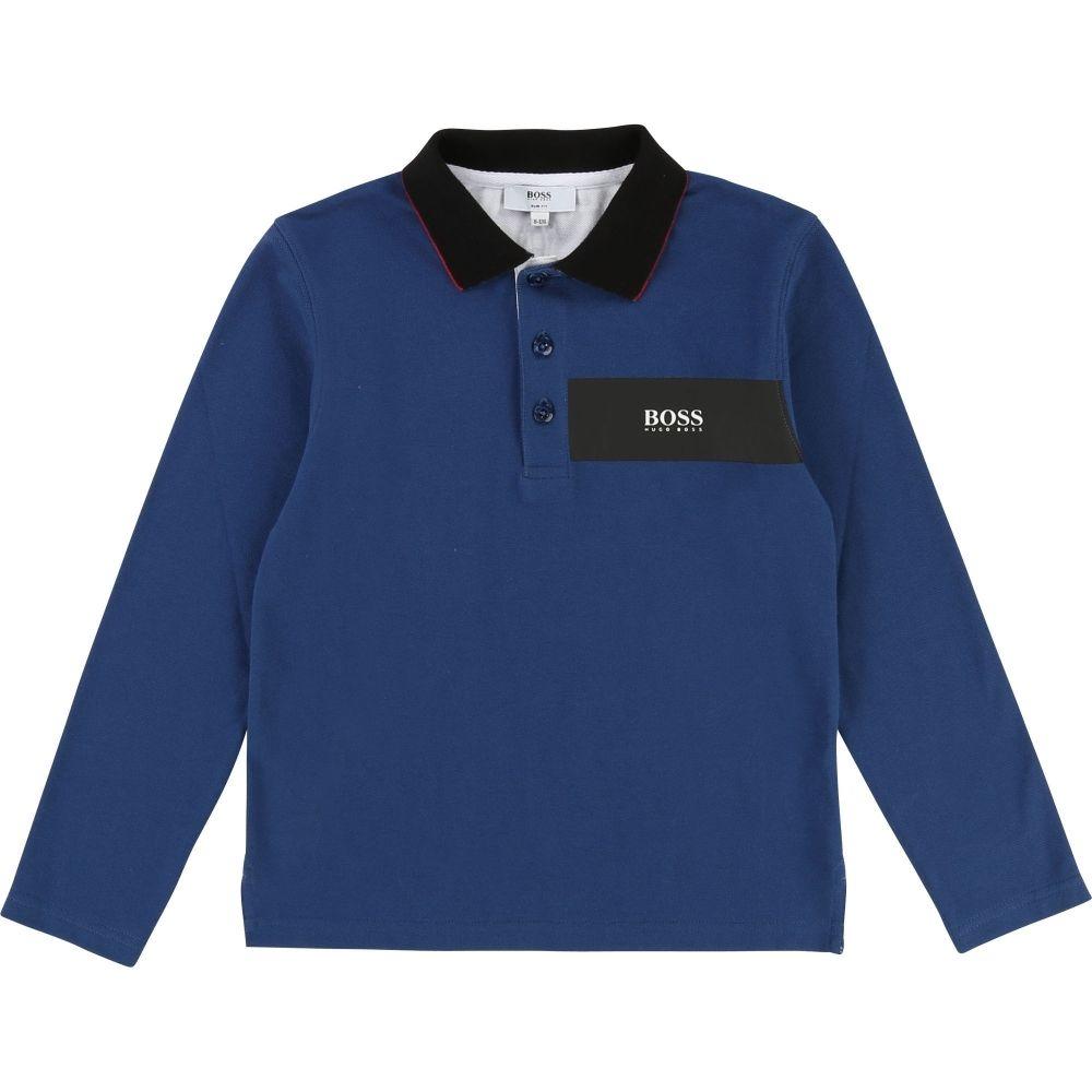 Blue Block S Logo - BOSS Boys Blue Block Logo L S Polo Shirt