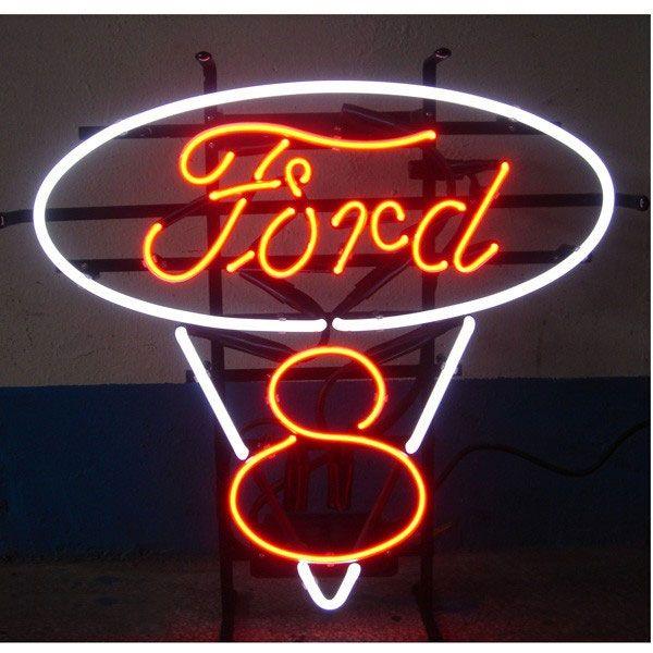 Red Oval with White a Logo - Ford Oval V8 Logo Red White Neon Garage Sign at Retro Planet