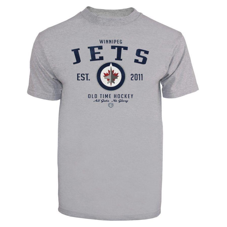 Jets Old Logo - Mens Winnipeg Jets Old Time Hockey Gray Arch Logo T-Shirt