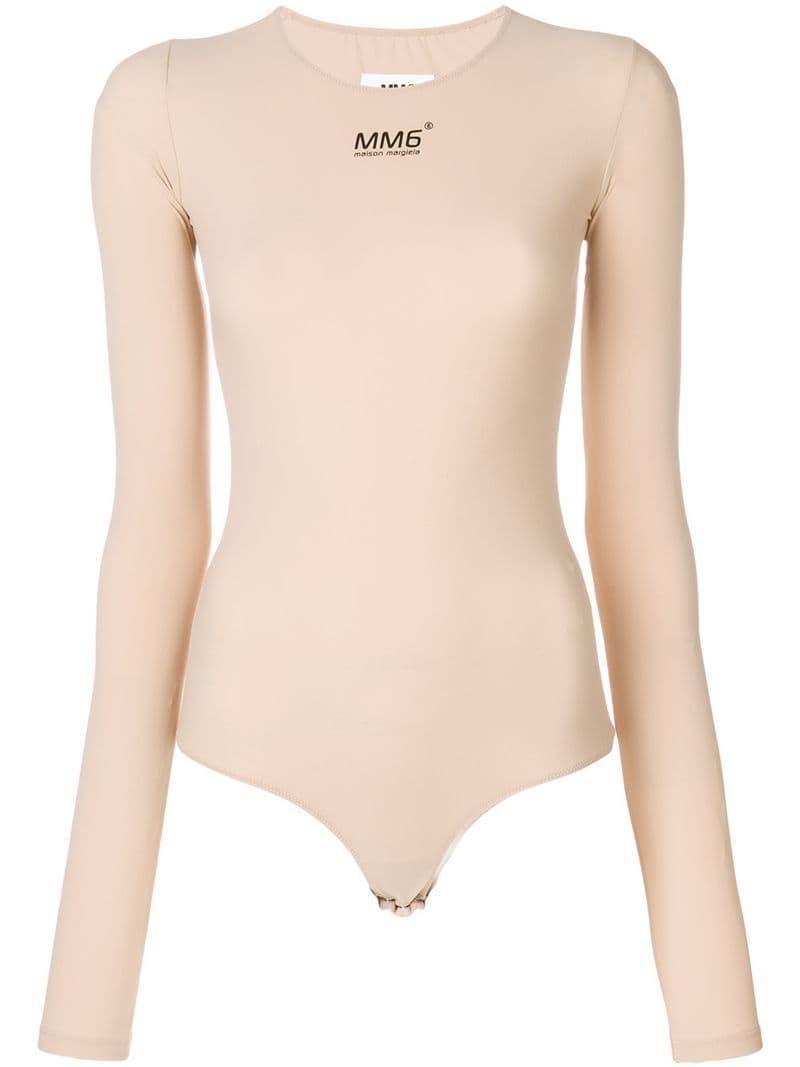 Maision Martin Margiela Logo - MM6 by Maison Martin Margiela Logo Printed Bodysuit in Natural ...