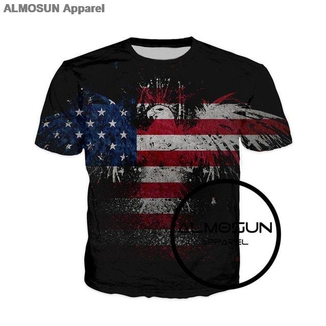 USA Hawk Logo - ALMOSUN USA Flag Eagle Logo 3D All Over Print T Shirts Hipster Short ...