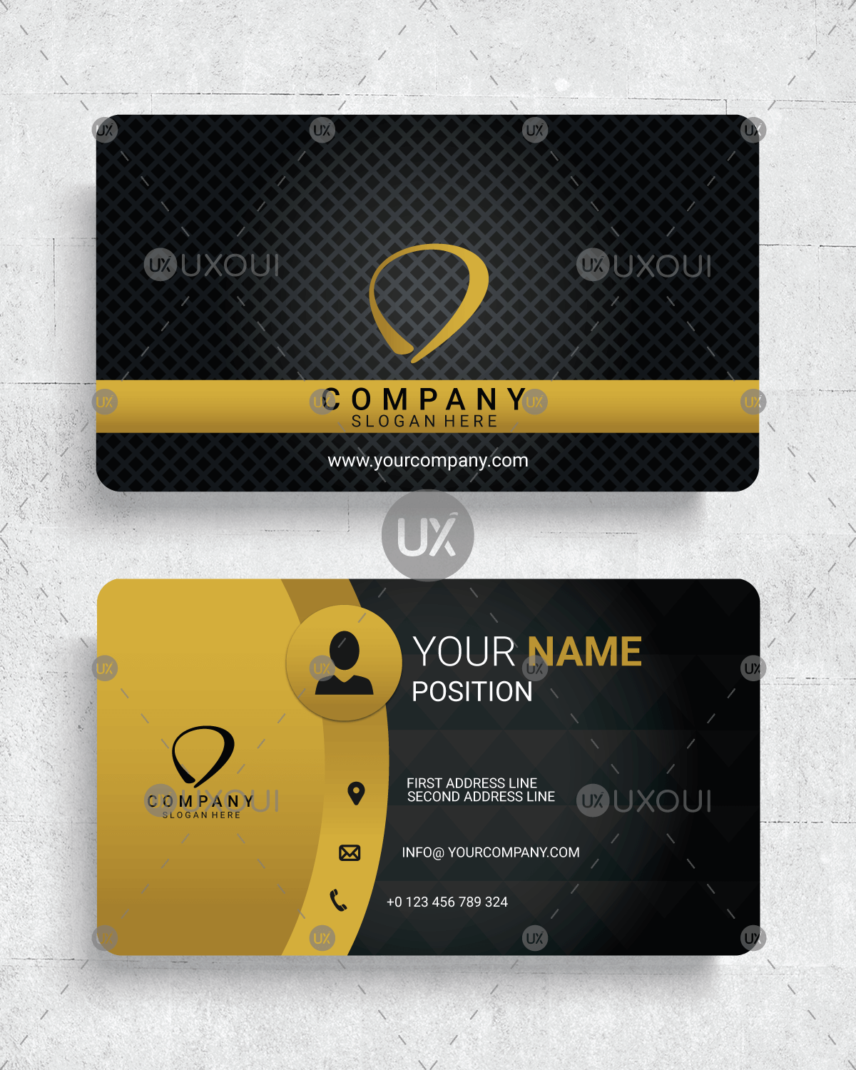 Black and Yellow Company Logo - Premium luxury Business Card Design Template vector with black