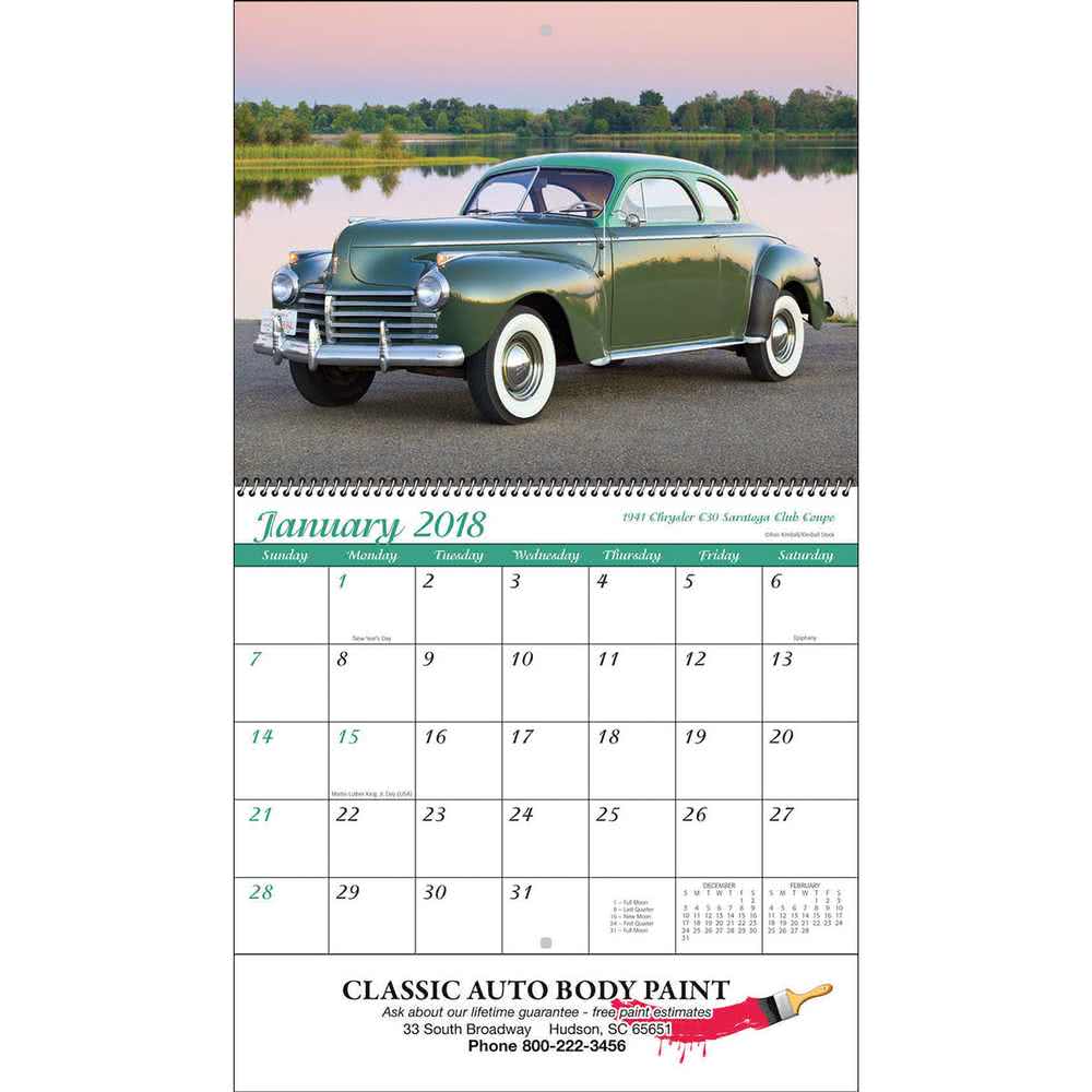 Spiral Car Logo - Promotional Spiral Classic Cars Wall Calendars with Custom Logo