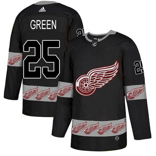 Green and Black Team Logo - 25 Men's Mike Green Authentic Jersey | Hockey Detroit Red Wings ...