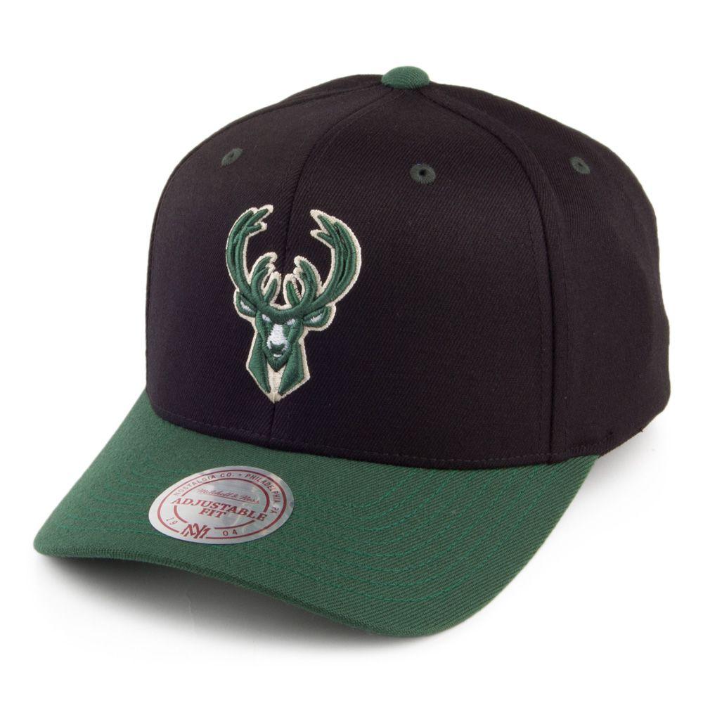 Green and Black Team Logo - Mitchell & Ness Milwaukee Bucks Snapback Cap Logo 2 Tone 110