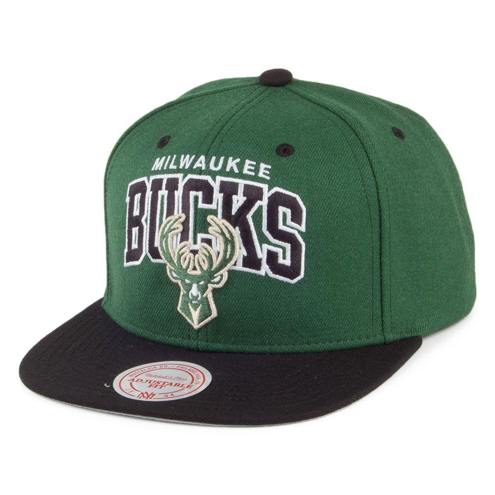 Green and Black Team Logo - Mitchell & Ness Milwaukee Bucks Snapback Cap - Team Arch - Green ...