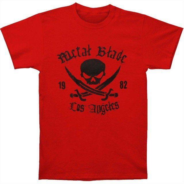 Red Blade Logo - Metal Blade Records Men's Pirate Logo Black Ink Red T shirt Medium