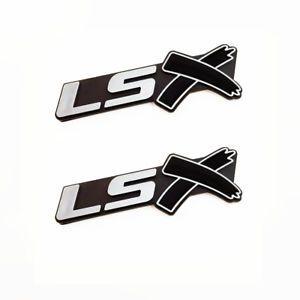 454 Logo - 2pc) Chevy LSX Chrome Silver Black Emblem Camaro Corvette 350