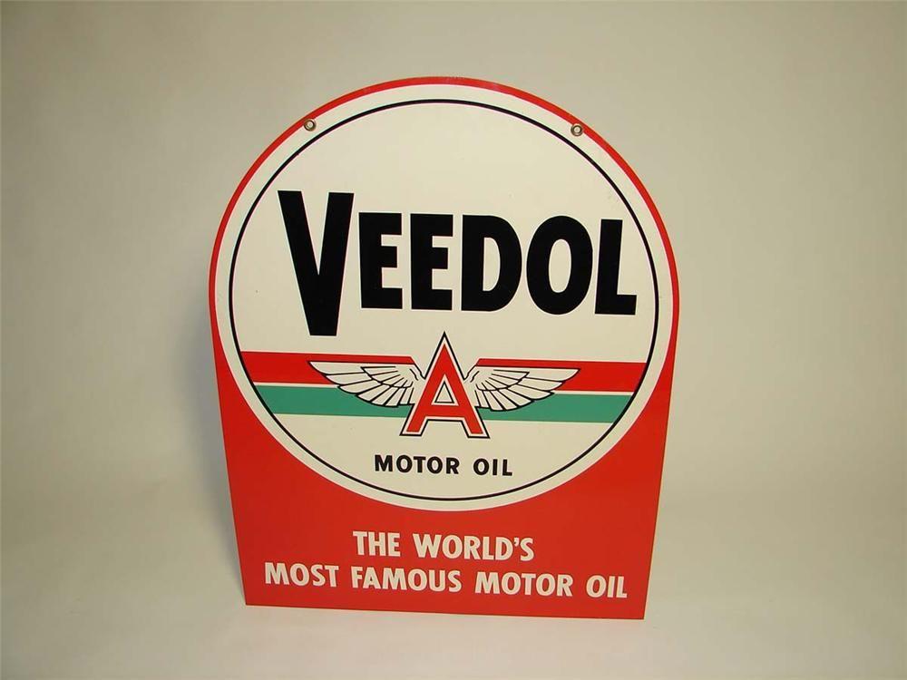 Flying Motor Logo - N.O.S. 1940s 50s Veedol Motor Oil Double Sided Tin Painted Ga