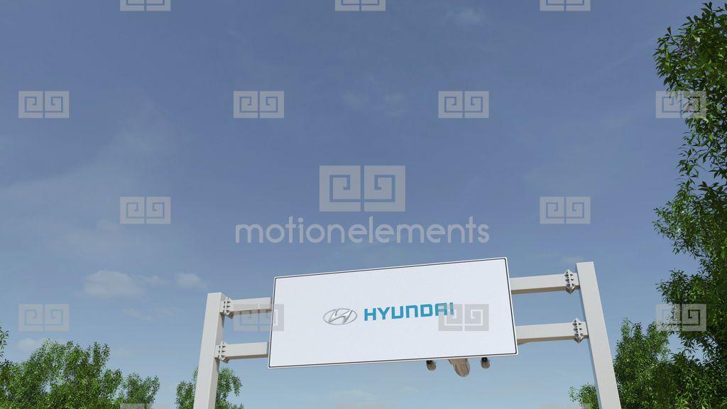 Flying Motor Logo - Airplane Flying Over Advertising Billboard With Hyundai Motor