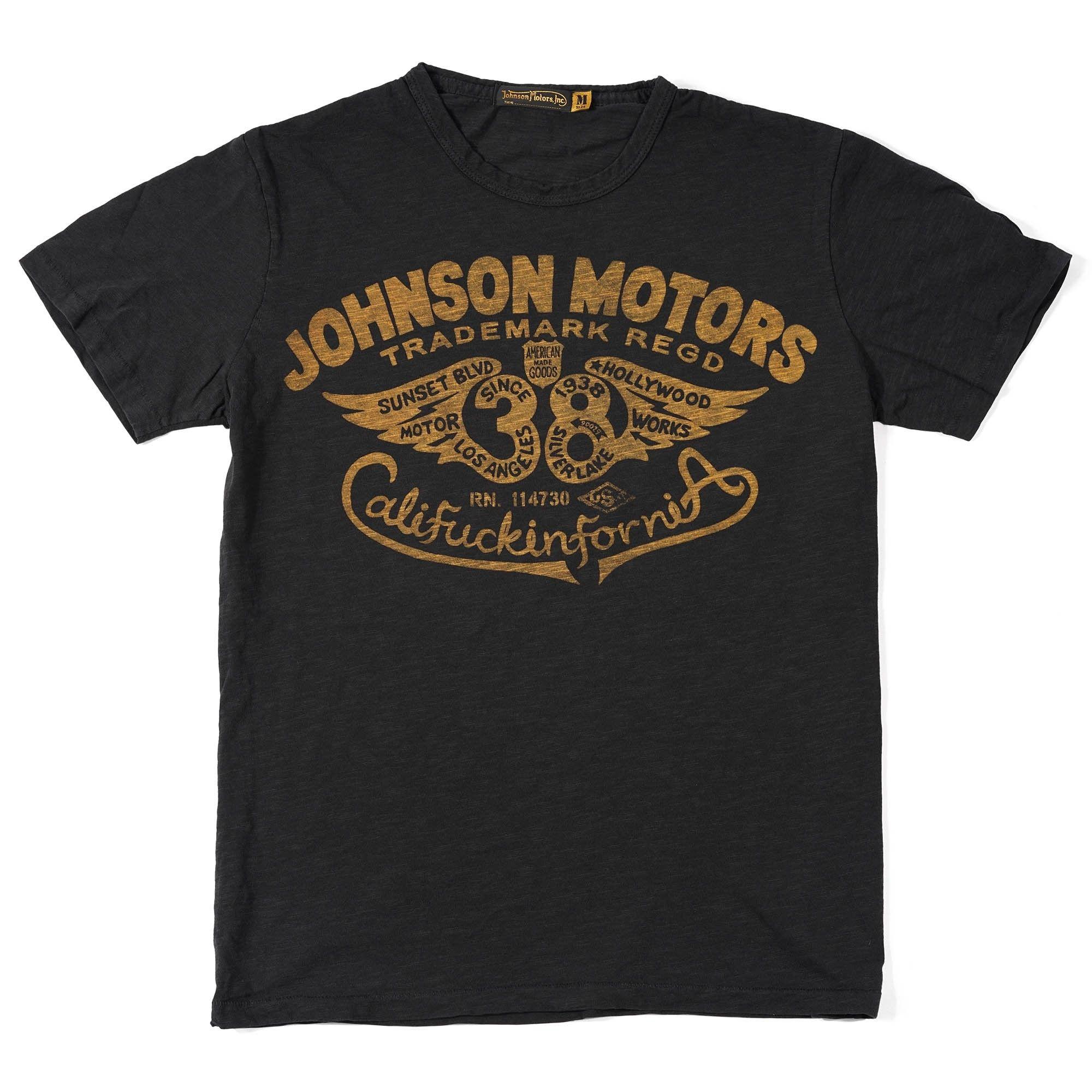Flying Motor Logo - JOHNSON MOTORS FLYING 38 TEE - OILED BLACK - Urban Rider London